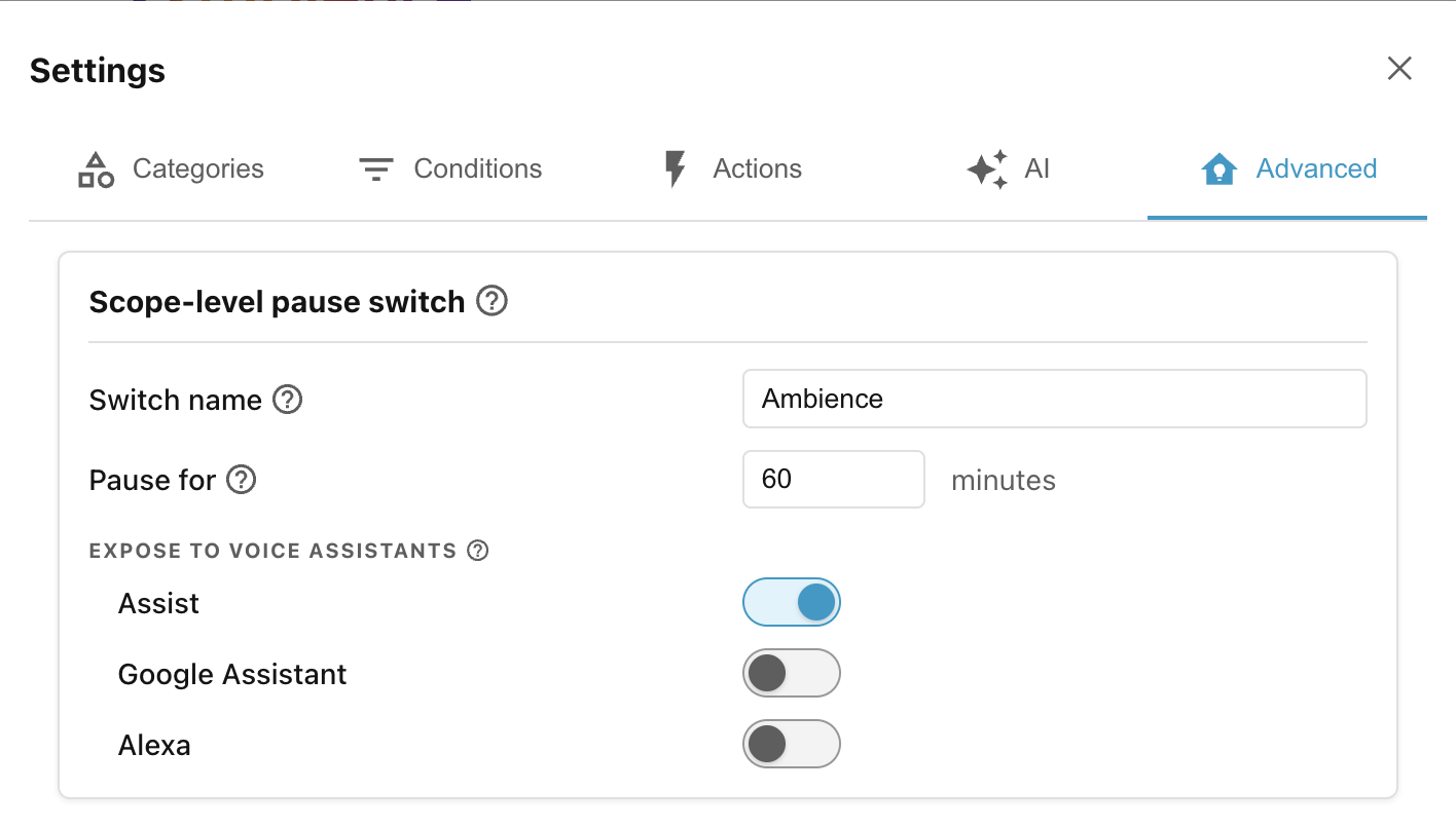 Scope-pause switch settings.