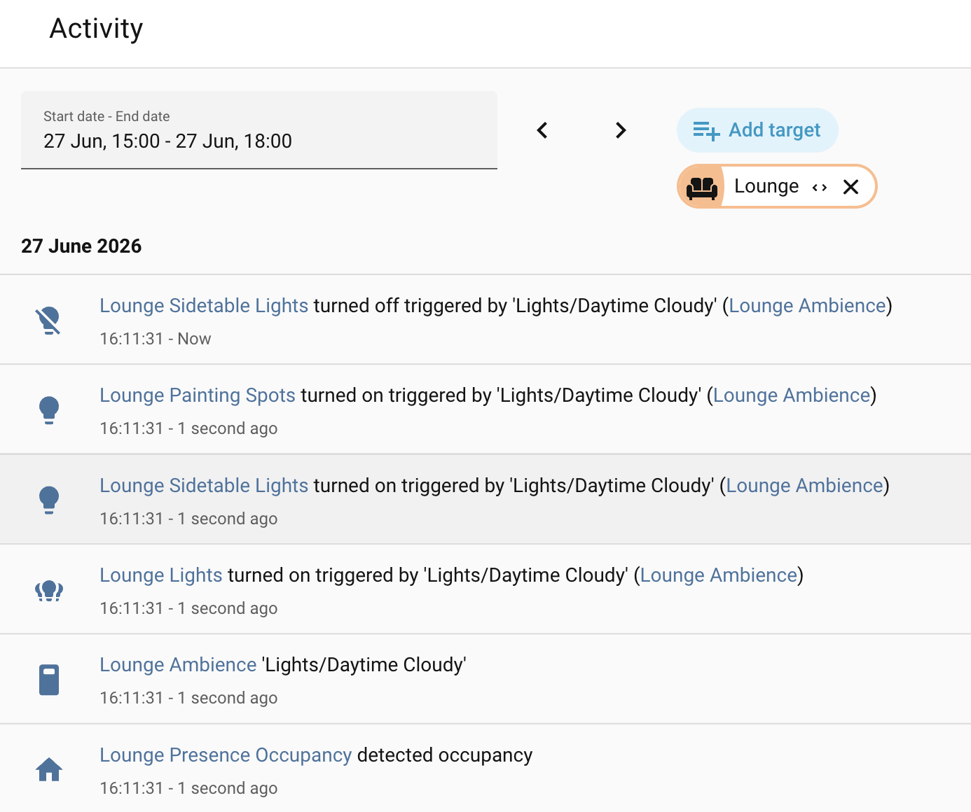 Ambience in the activity log. Ambience in the activity log.