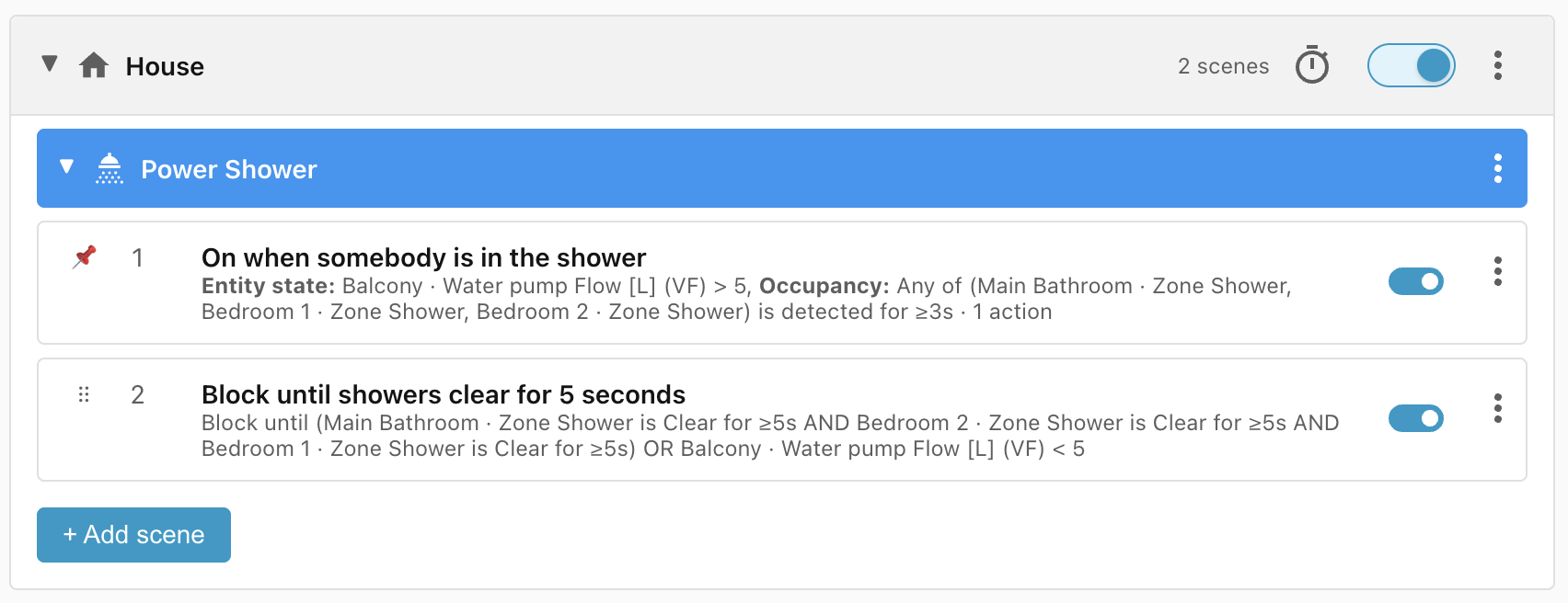 Block until showers clear for 5 seconds.