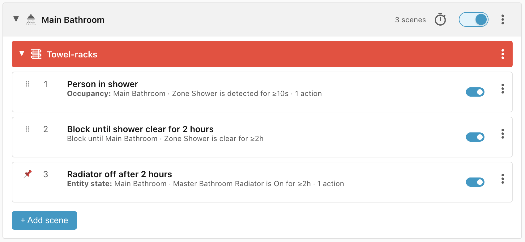 Block until shower clear for 2 hours. Block until shower clear for 2 hours.