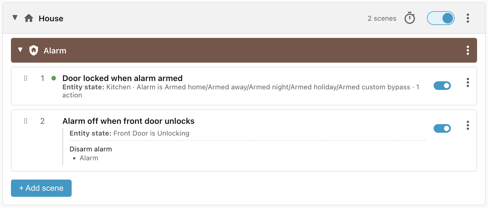 Alarm off when front door unlocks.