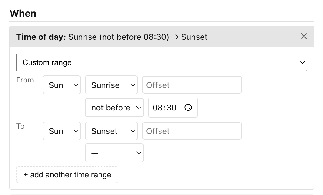 Example of Time of Day condition. Example of Time of Day condition.