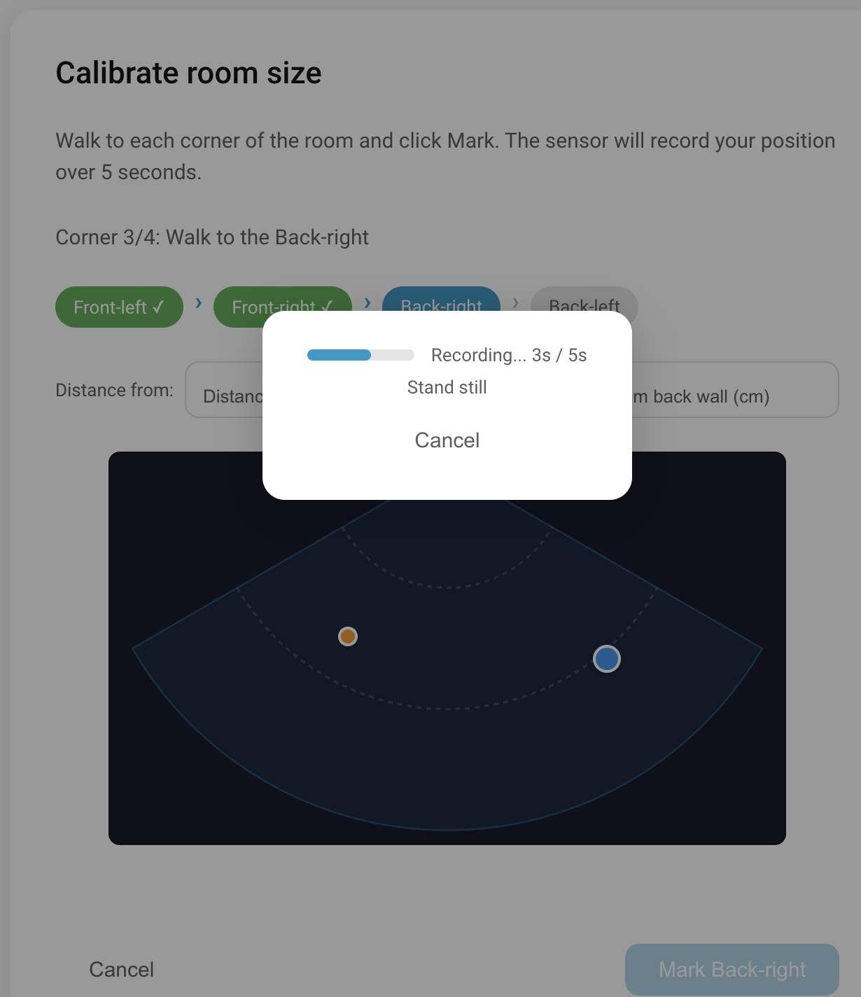 Wizard mid-capture — Mark Corner 3 button, 5-second recording progress bar.