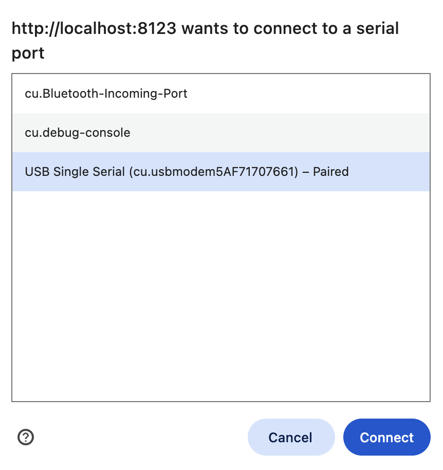 Connecting to the device over USB