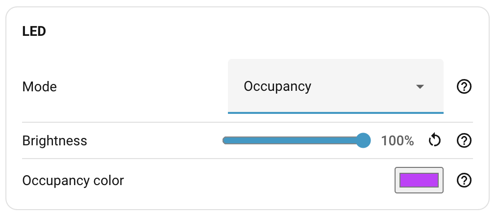 Occupancy colour settings. Occupancy colour settings.